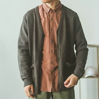 Hummer Nhật Bản áo len retro cận cảnh áo khoác cardigan áo len nam thương hiệu thủy triều V-cổ rắn màu áo len unisex