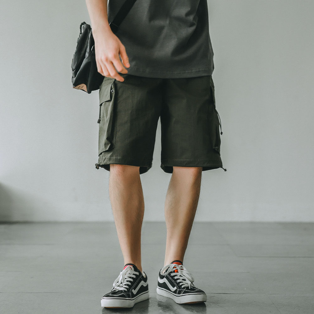 Hey Ma Qizuo Japanese multi-pocket drawstring tooling wear shorts Tide brand summer loose casual five-point pants for men