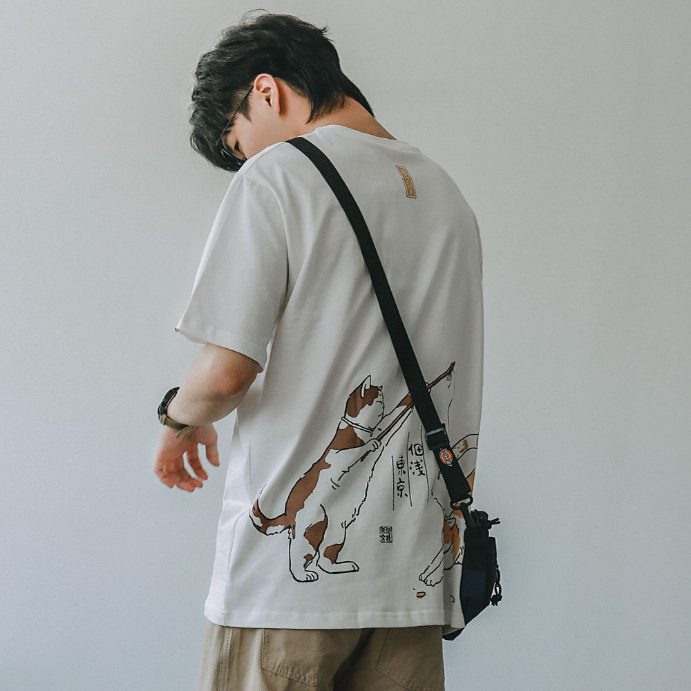 3.24 Hey Ma Seven Works Japanese Summer Five-Quarter Sleeve Men's Short Sleeve T-Shirt Trend Animal Print Leggings