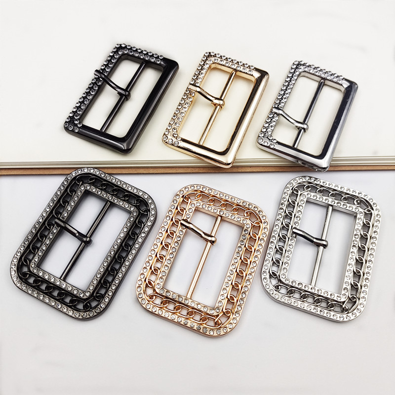 Metal Diamond-Encrusted Belt with Three-Position Buckle, Shoe Buckle, Bag Buckle, Clothing, Shoe, and Hat Decorative Accessories, Adjustable Button Metal Diamond-Encrusted Belt with Three-Position Buckle, Shoe Buckle, Bag Buckle, Clothing, Shoe, and Hat Decorative Accessories, Adjustable Button