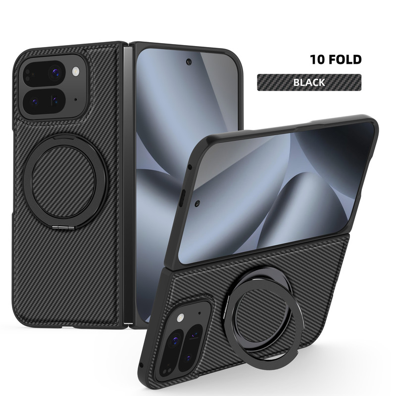 360 ° Magnetic Rotating Ring Protective Case Suitable for Pixel 10 Pro Fold, Leather-Like Kevlar-Like High-End Texture, Google 9 Pro Fold Stand, Business Phone Case with Strong Magnet