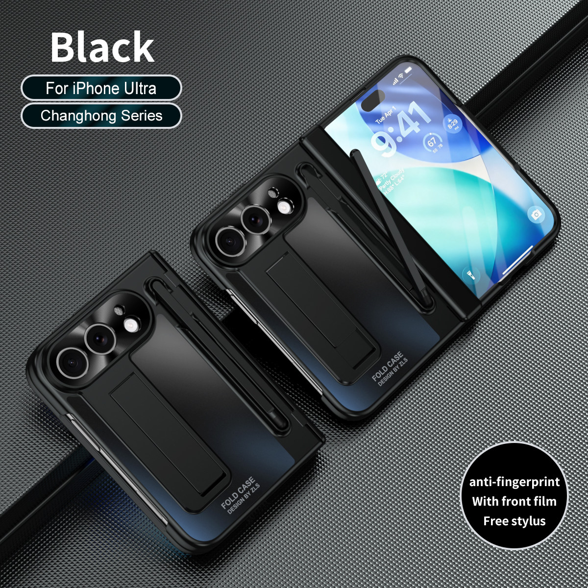 Style 4 — Anti-fingerprint Hinge Stand Lens Film iPhone Case