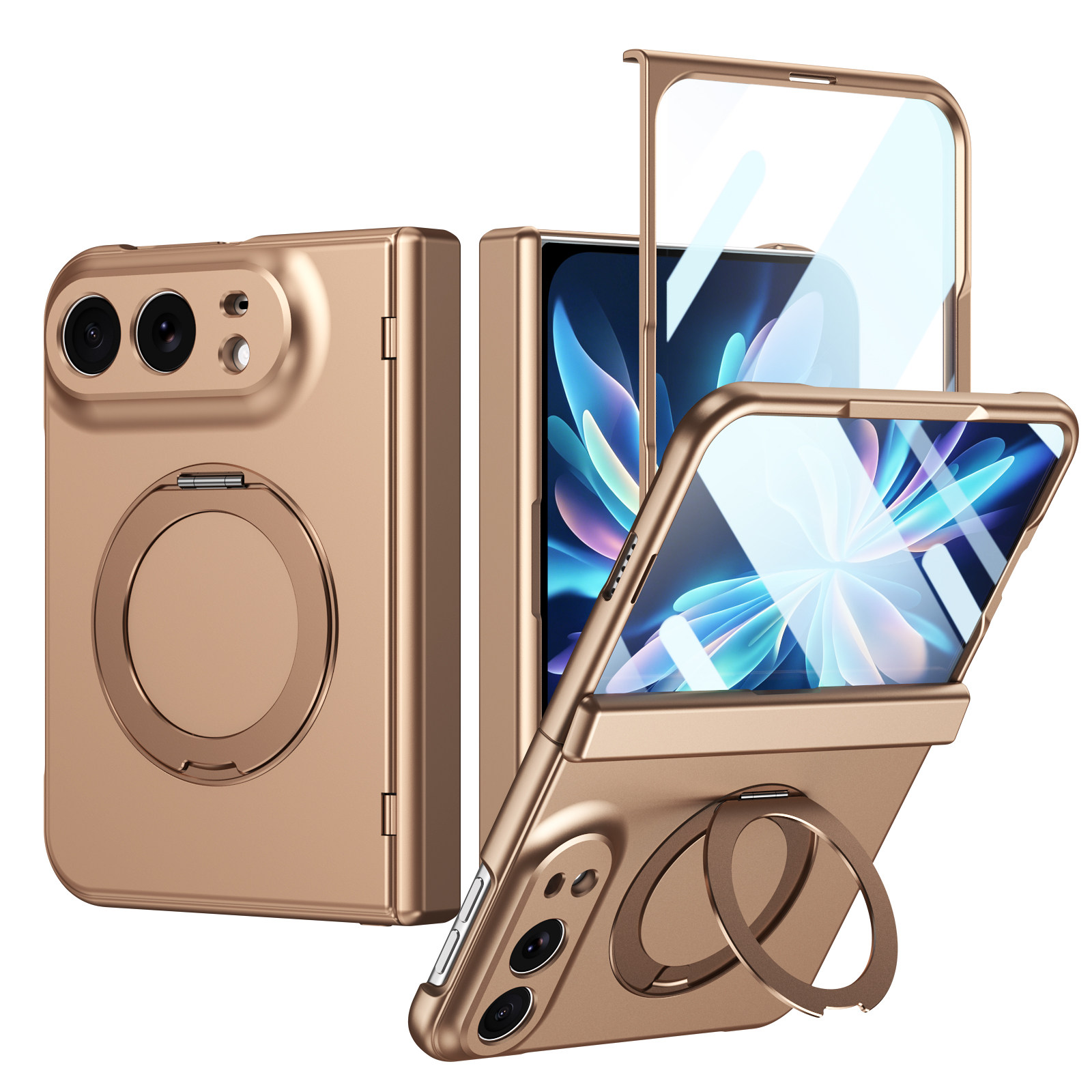 Style 2 — Integrated Film Magnetic Stand Rotating Ring Lens iPhone Case