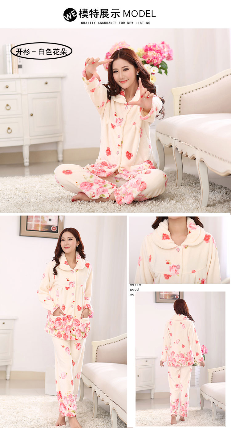Áo nịt len ​​trung niên nhung nhung đồ ngủ nữ dài tay mùa thu đông bộ cotton mặc nhà
