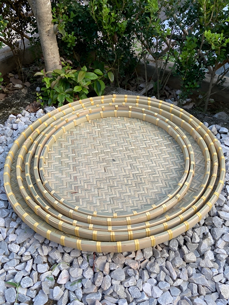 First-Layer Bamboo Green Dustpan for Home Use, Round and Non-Perforated, Commercial Bamboo Tray for Drying Vegetables, Bamboo Weaving, Thickened and Durable