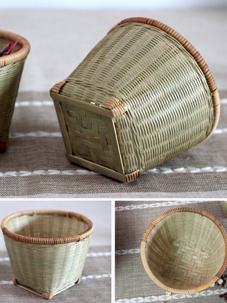 First Layer Bamboo Green Peel Woven Fruit Snack Basket Creative Storage Basket round Woven Egg Basket Onion and Garlic Storage Decorative Basket