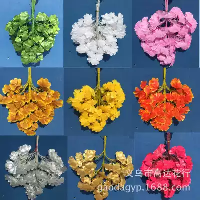 Single simulation ginkgo fake leaves open leaves green leaves branches props decorative leaves platinum yellow autumn ginkgo leaves