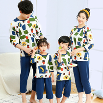 Parent-child pajamas summer family three-sleeved cotton mother-daughter childrens home clothes big boy boy girl suit