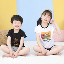 Childrens home clothes boys and girls summer cotton short-sleeved pajamas set childrens baby t-shirt shorts two-piece set