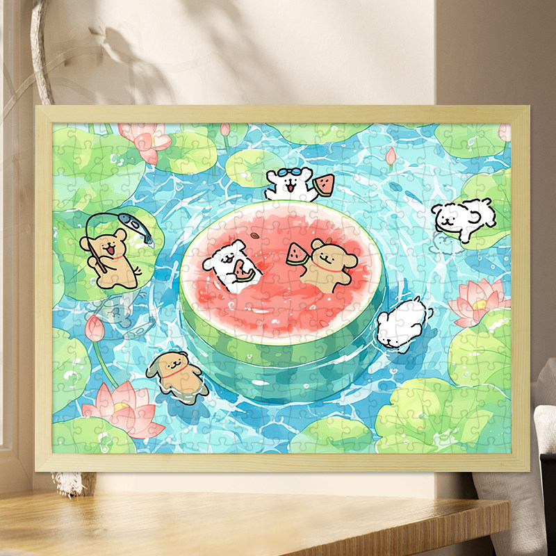 線画の子犬パズル、300～1000ピース、木製、漫画風、5歳以上の小学生向けの知育玩具、子供への贈り物。