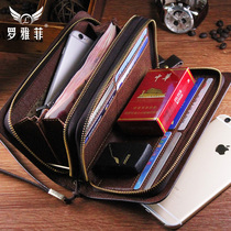 Deyabir brand leather mens wallet new large capacity clutch bag mens long business zipper cowhide