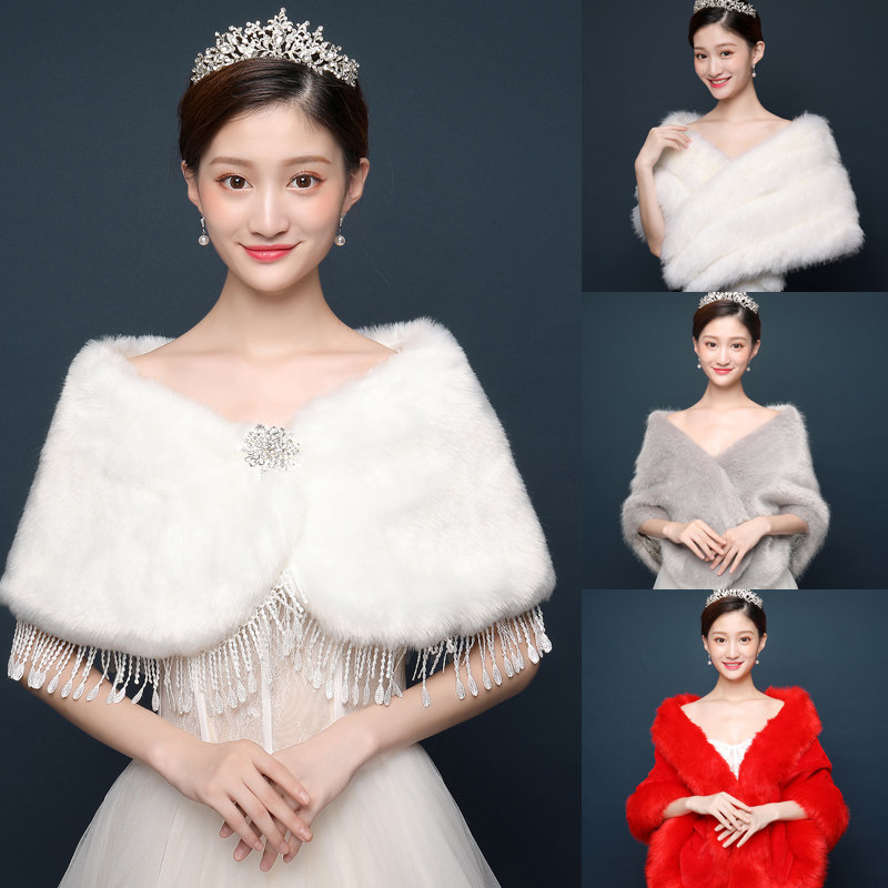 Bride woolen shawl warm wedding cloak coat wedding dress bridesmaid shawl arm evening dress cape