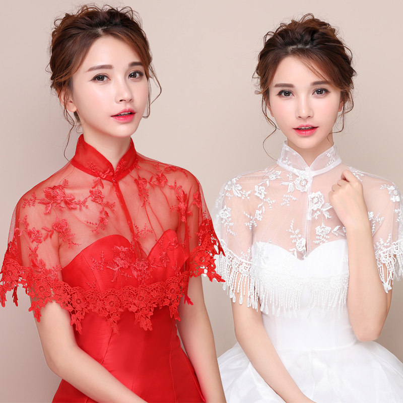 Bridal wedding shawl white lace high-necked wedding dress coat outside the studio to take pictures to cover the arm female slim