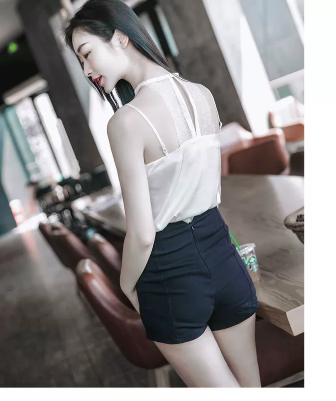 NINASTUDIO mặc quần lửng nữ 2018 mới eo cao đã mỏng và co giãn tốt cho mùa xuân và quần short ống rộng mùa hè - Quần short