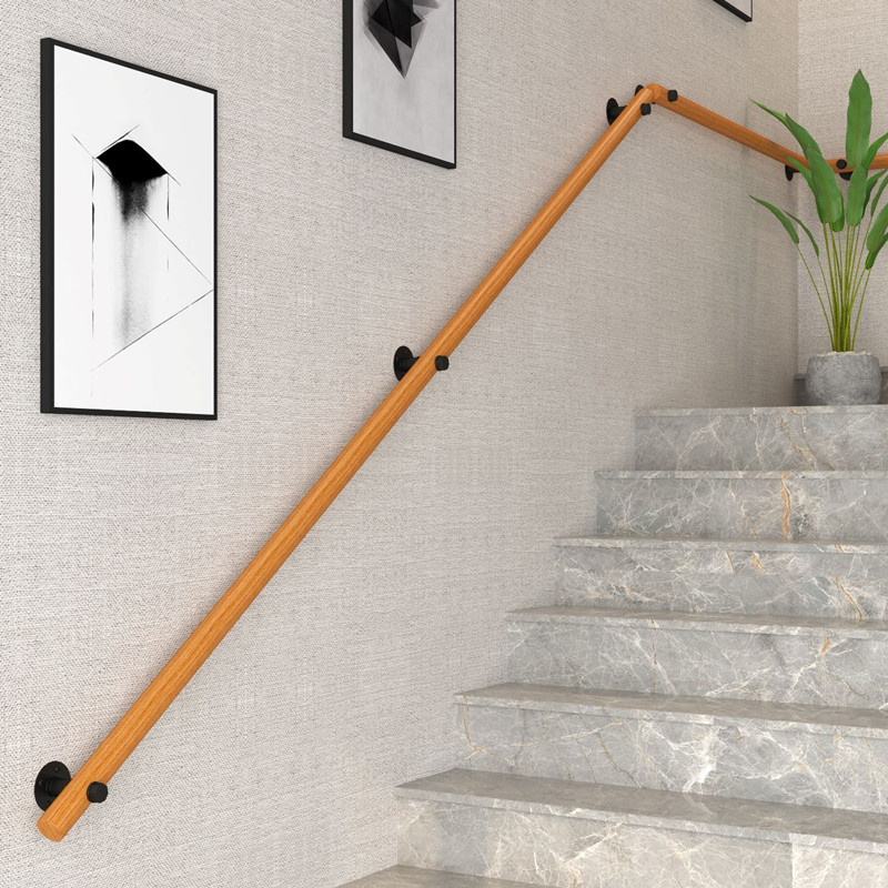 Euronewall Wall Solid Wood Stairway Armrest Villa Loft Interior Seniors Non-slip Handle Home Nursery Wood Armrests