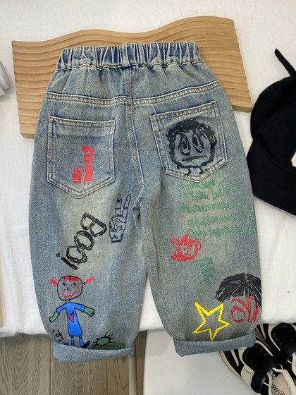 儿童裤子男童柔软牛仔裤春秋款2025新款男孩秋季潮时髦痞帅风个性