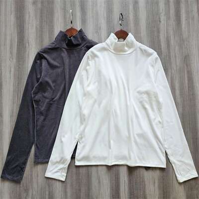 Foreign trade casual women's long-sleeved shirt, long-sleeved T-shirt, semi-high neck loose and comfortable elastic base layer, single-wear top