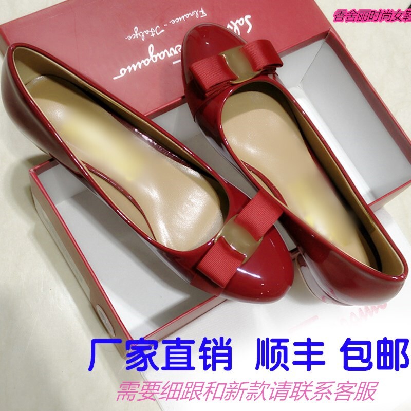 2025 New Upgraded Single Shoes Women's Patent Leather Shallow Mouth Round Toe Bow Flat Little Red Shoes Women's Shoes Thick Heel Wedding Shoes