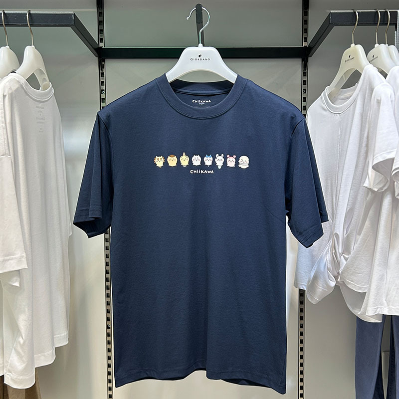 Giordano Short-Sleeved Casual Men's Clothing Chiikawa Co-Branded Round Neck T-Shirt Pure Color Printed Summer New Top Giordano Short-Sleeved Casual Men's Clothing Chiikawa Co-Branded Round Neck T-Shirt Pure Color Printed Summer New Top