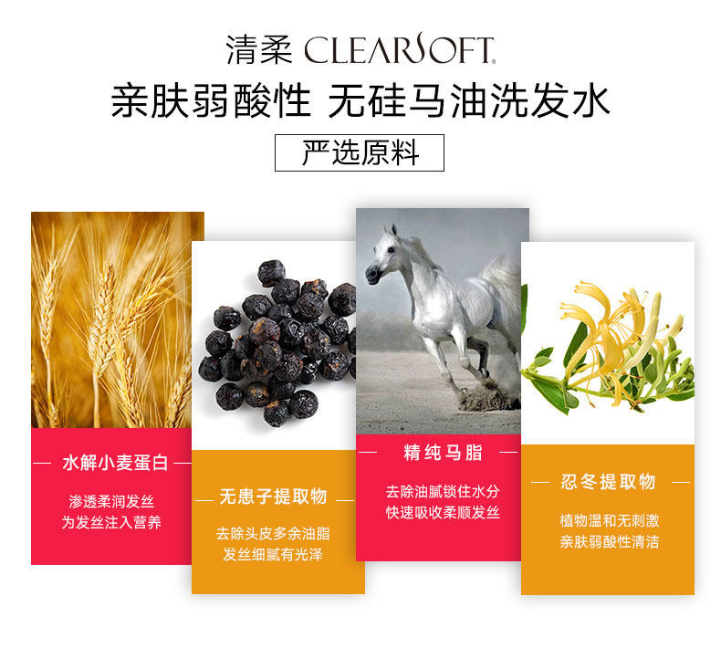 清柔 马油无硅油去屑洗发水 600ml*2瓶 保湿无刺激 图6