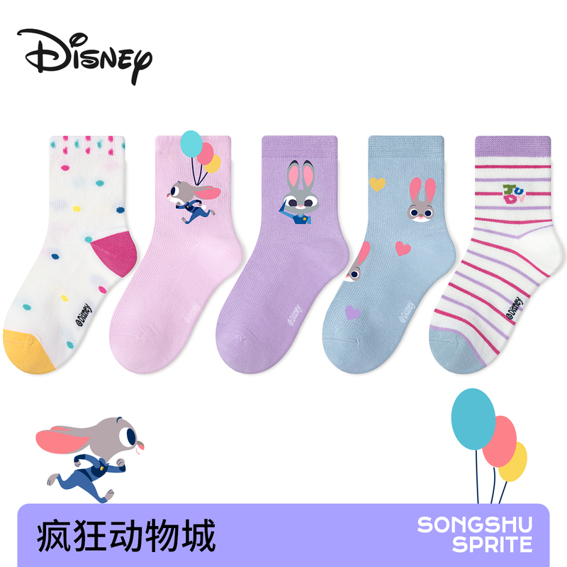 Zootopia Children's Socks Collaboration Model Judy Rabbit Girls' Spring and Summer Thin Mesh Pure Cotton Feel Mid-Tube Summer Socks
