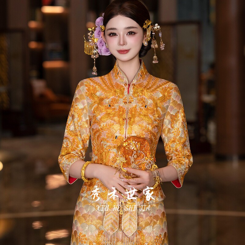 Dragon and Phoenix Gown for Bride 2026 New Luxury Wedding Dress Golden Wedding Attire Chinese Style Wedding Gown 987 Dragon and Phoenix Gown for Bride 2026 New Luxury Wedding Dress Golden Wedding Attire Chinese Style Wedding Gown 987