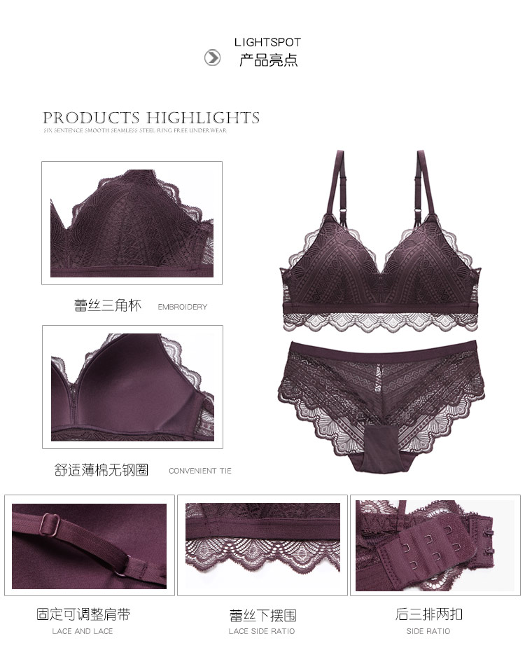 Bralete đồ lót quần lót phù hợp với nữ cotton mỏng thoải mái thêu ren gợi cảm mà không cần vòng thép tập hợp áo ngực đồ lót xuất khẩu