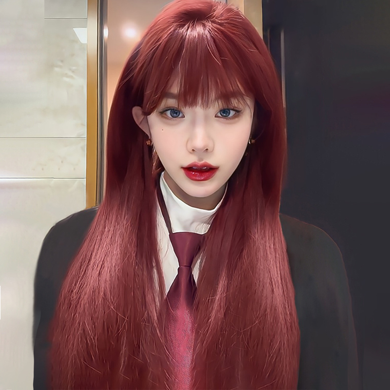 Wig for Women, Everyday Long Straight Hair, Lolita Internet Celebrity Style, Realistic and Natural Mermaid Rose Sea King Red Long Hair, Jk Full Wig