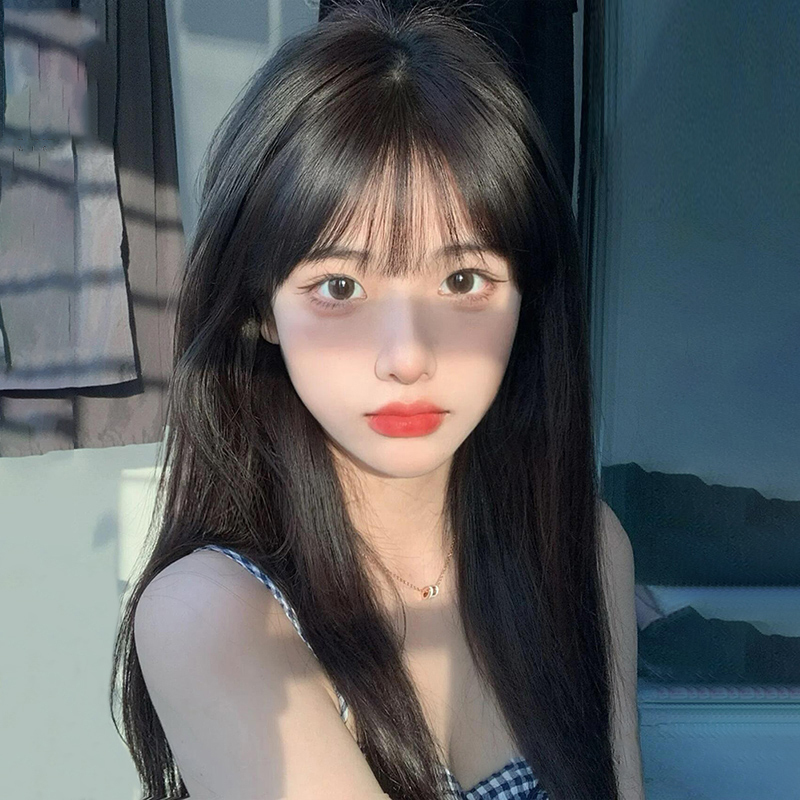 Wig for Women, Long Straight Hair, Round Face, Lolita Style, Natural One-Length Brown, Sweet Internet Celebrity Style, Black Long Straight Full Wig Wig for Women, Long Straight Hair, Round Face, Lolita Style, Natural One-Length Brown, Sweet Internet Celebrity Style, Black Long Straight Full Wig