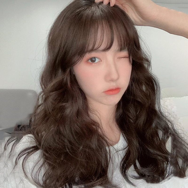 Wig long hair female air Liuhai net red natural fluffy lifelike long curly hair big wave corn hot full head cover