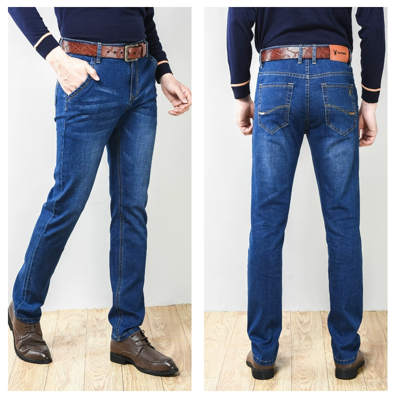 Mùa hè Playboy Stretch Jeans Nam Straight Thin Men Wear Business Thanh niên Quần dài - Quần jean