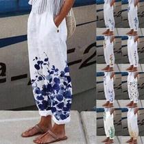 Vintage Floral Printed Pants Women 2023 Summer Cotton Linen