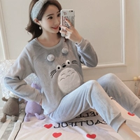 Mùa đông đồ ngủ flannel dày nữ chinchillas dễ thương Sinh viên Hàn Quốc phim hoạt hình ngọt ngào san hô nhung nhà dịch vụ phù hợp đồ bộ mặc nhà cao cấp hàn quốc