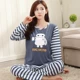 Bộ đồ ngủ dài tay mùa xuân và mùa thu dành cho nữ bộ phận mỏng dễ thương cộng với phân bón XL phục vụ nhà sinh viên bộ đồ ngọt ngào giản dị bộ nỉ nữ mùa đông