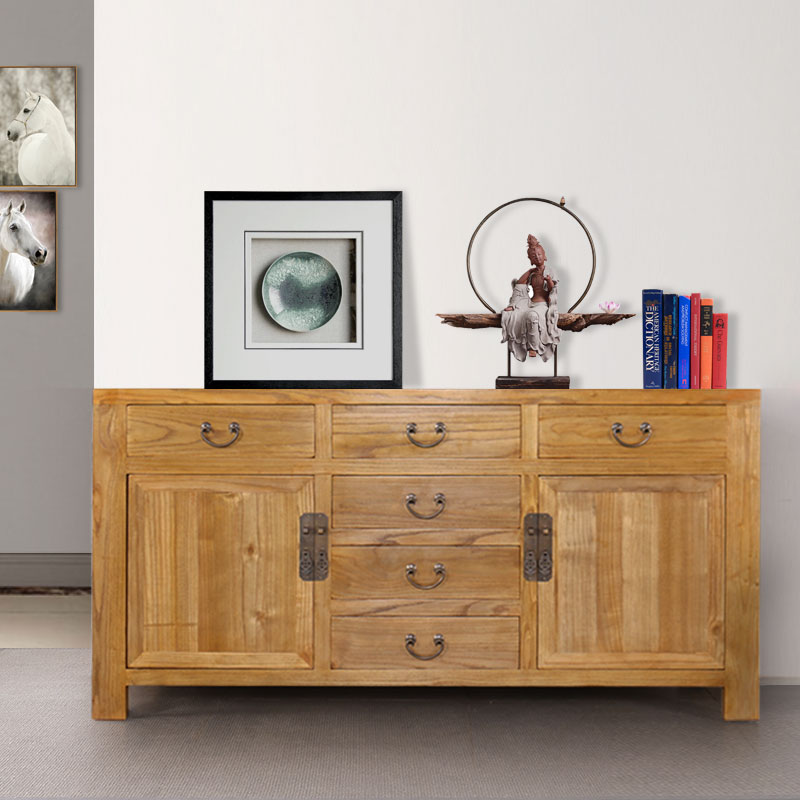 6 Hopper Dining Cabinet Living Room Large Capacity Containing Cabinet Elm Wood Furniture Modern Chinese Door Hall Solid Wood Genguan Cabinet