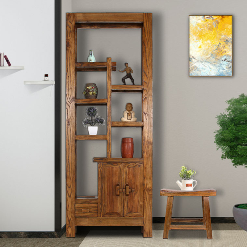 Elm small bou ancient frame of tea set solid wood Chinese imitation ancient solid wood multi-treasure chest display of modern minimalist partition cabinet