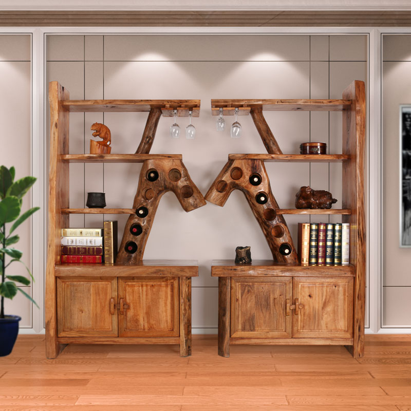 Creative personality furniture Screen partition Wine cabinet Pastoral wine rack Original ecology Log furniture factory direct sales