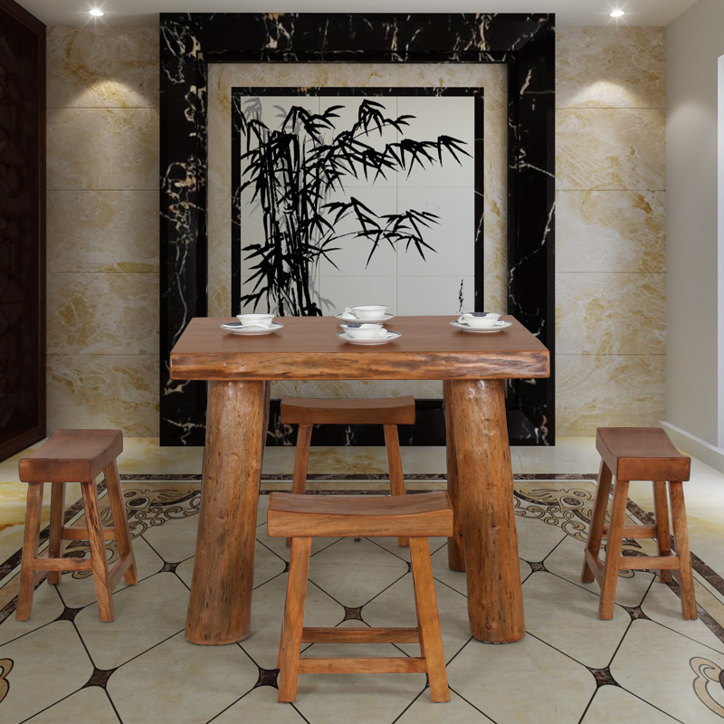 Dining table and chairs Combined rectangular table solid wood Negotiations Table old Zhangmu 4 people Dining Table Coffee Table Hotel Table