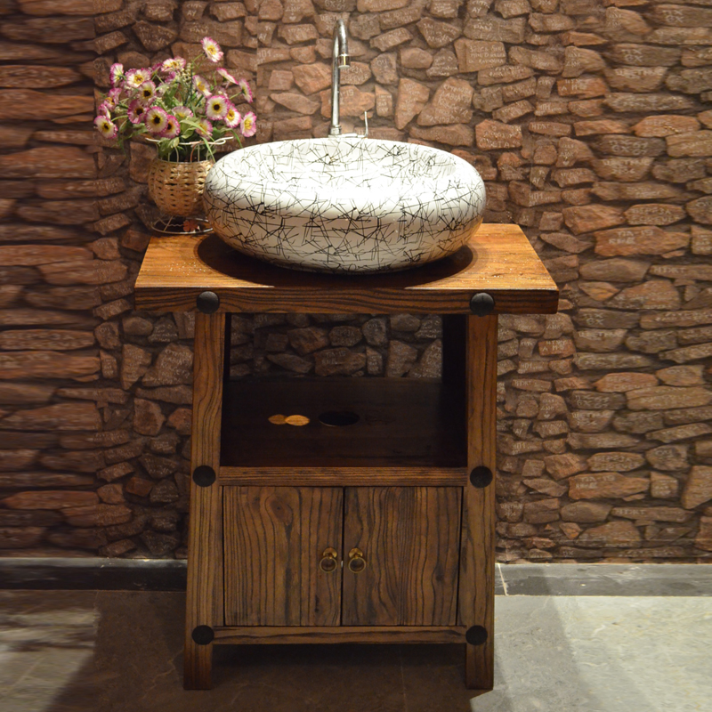 Best selling Chinese style bathroom cabinet Promotion Chinese style antique bathroom cabinet solid wood bathroom cabinet pastoral bathroom cabinet