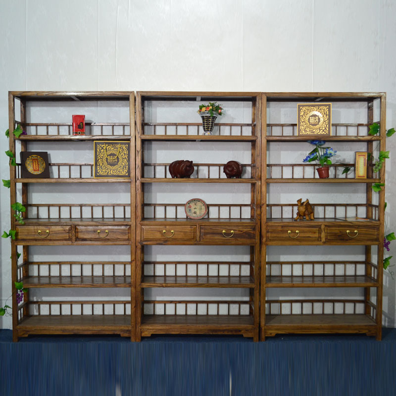 Bogu shelf partition Chinese solid wood bookshelf rack tea display rack log display storage shelf JXR09