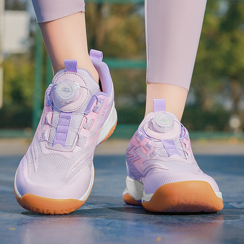 Wide-Fit Girls' Badminton Shoes, Tennis Shoes for Older Children, Girls, Women, Wide Toe, Sizes 33-40, Pink-Purple