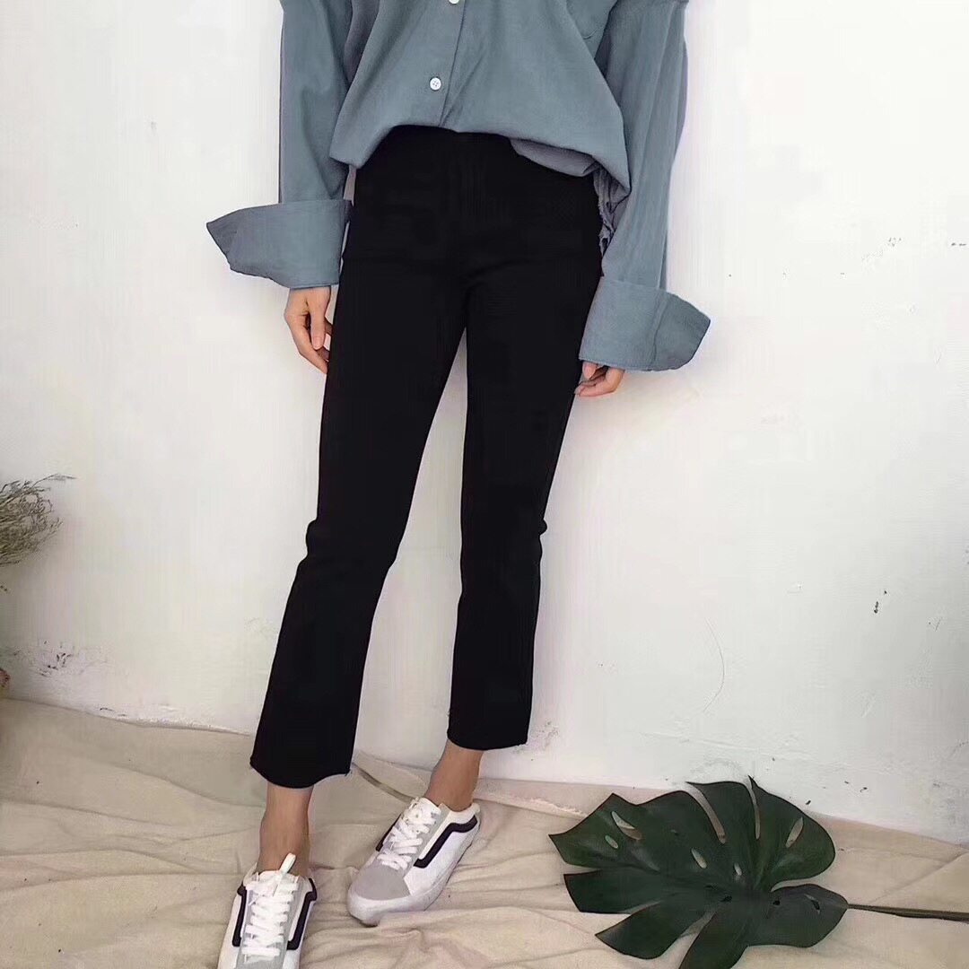DJ984021 spring style Korean version all-match high waist elastic slim leggings slim nine minutes micro flared pants women