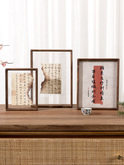 Solid Wood Double-Sided Transparent Photo Frame Display Stand for Calligraphy and Painting Works, Paper-Mounted Acrylic Display Frame, Paper-Cut Framed Picture Frame