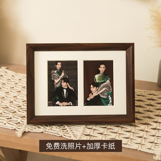 Printed Photos Made into a Photo Frame Set, Photo Display Stand, Photo 7 8inch Wedding Photos, Walnut-Colored Open-Frame Wall Hanging