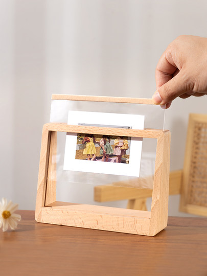 Solid Wood Double-Sided Transparent Photo Frame Empty Frame Display Stand 6 7 8inch Engraving DIY Polaroid Photo Frame Desktop Ornament