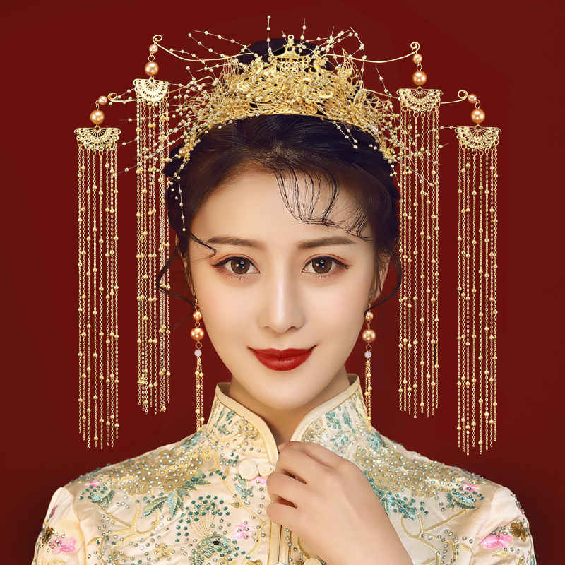 Bride Xiuhe headdress Chinese atmospheric luxury Xiuhe dress phoenix crown hair ornament wedding step shaking fringe woman 2020 new model