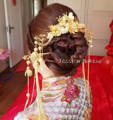 Bride headdress 2021 New Chinese style costume fengguanxia shook wedding beauty clothing toast clothing accessories Hongtong