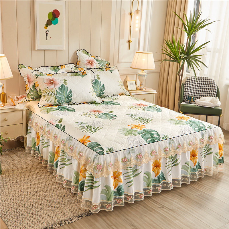 All-cotton thickened laminated cotton bed dress lace lace bedcover pure cotton small crummy bed protective sleeve dust-proof flower single piece-Taobao