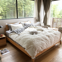 Rabbit plush four-piece set knitted pattern hair ball thickened warm winter sheets thickened coral velvet bed double