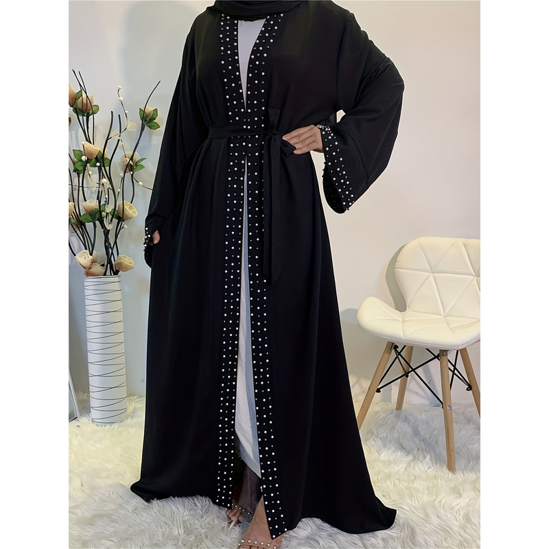 Ethnic Style Beaded Abaya Cardigan Robe for Women Middle East Arab Women's Robe